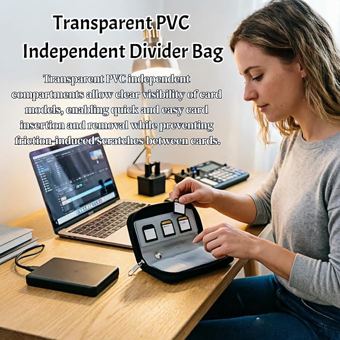 Memory Card Storage Carrying Pouch Case, Holder Wallet for CF/SD/SDHC/MS/DS, Fashion and Durable Solid Color 22 Card Slot for Media Storage Organization (Black) - Image 5