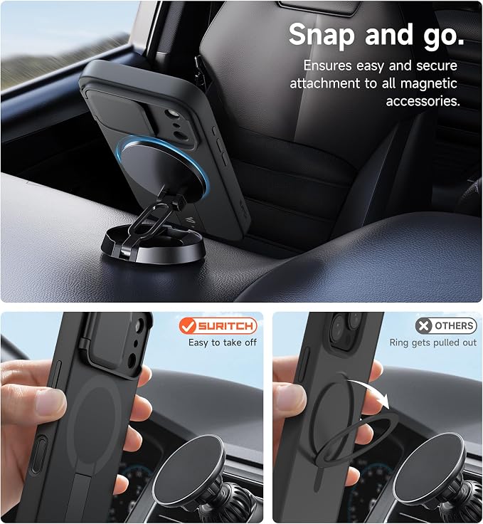 SURITCH for iPhone 17 Pro Max Case with Camera Control Cover, Camera Cover and Adjustable Kickstand, Compatible with MagSafe, Shockproof Bumper Protective Cases 6.9 Inch, Black - Image 7