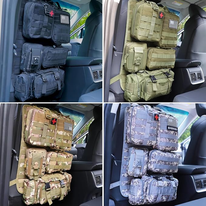 Universal Tactical Car Seat Back Organizer Bag Tactical Molle Vehicle Organizers Panel Vehicle Protector Organizers with 5 Detachable Pouches for Car Truck Ford Jeep (Khaki) - Image 7