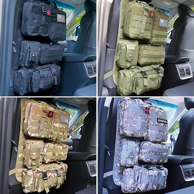 Universal Tactical Car Seat Back Organizer Bag Tactical Molle Vehicle Organizers Panel Vehicle Protector Organizers with 5 Detachable Pouches for Car Truck Ford Jeep (Black) - Image 7