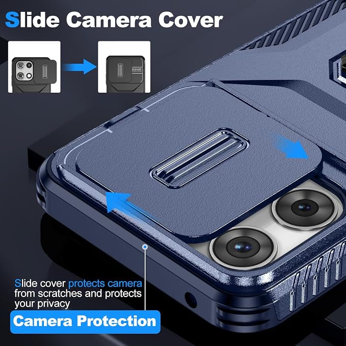 for Moto G 5G 2025 Case,with Sliding Camera Lens Cover,HD Screen Protector,360° Rotating Ring Kickstand,AYMECL Military-Grade Shockproof Protective Cover for Motorola Moto G 5G 2025,Blue - Image 3