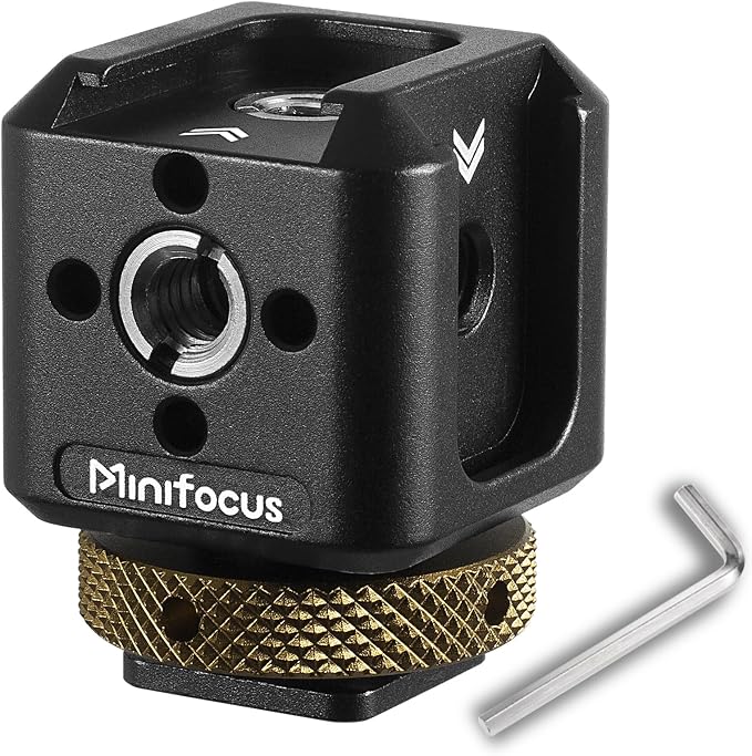 Camera Hot Shoe Extension Bracket Cold Shoe Mounts Adapter(Black) | Aluminum Shoe Mount Holder with 1/4''&3/8'' Thread Hole and Arri-locating Hole, For Microphone LED Video Light by MINIFOCUS
