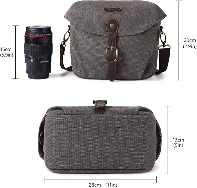 BAGSMART Canvas Crossbody Camera Bag with Rain Cover for Women Men, Gray | SLR DSLR Camera Case, Compact Camera Shoulder Bag - Image 6