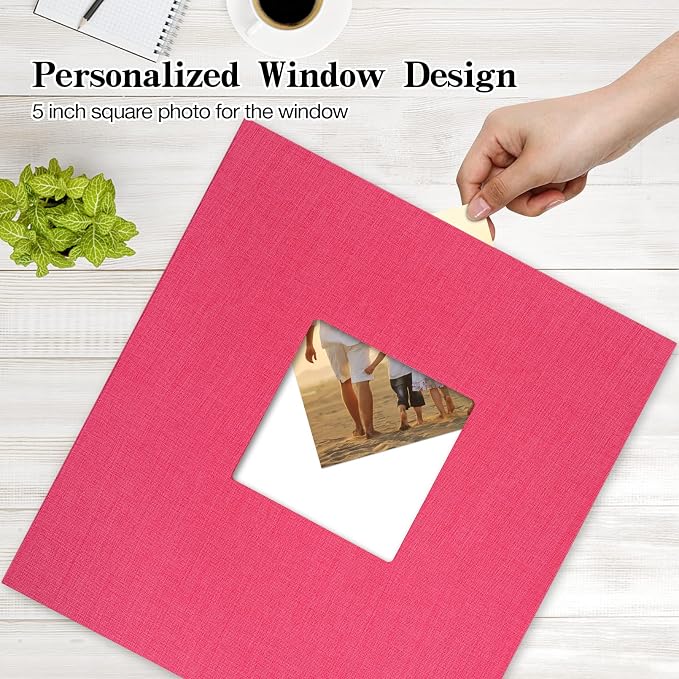 potricher Photo Album 4x6 Pictures, 1000 Pockets, Linen Cover, Rose Red | Linen Cover, Front Window, Large Capacity 4x6 Picture Albums, Photo Book for Family, Wedding, Anniversary, Baby, Keepsake - Image 2