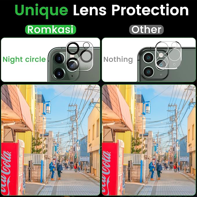 Romkasi 3 Pack Privacy Screen Protector for iPhone 11 Pro Max 6.5 Inch with 3 Pack Camera Lens Protector, Anti Spy Tempered Glass Film, Anti-Scratch, Touch Sensitive, Case Friendly - Image 6