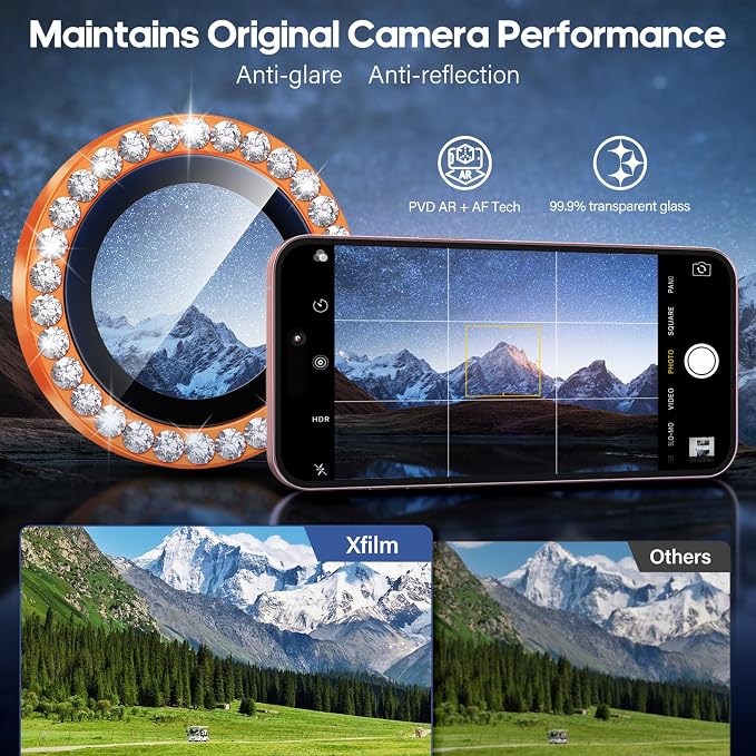 iPhone 17 Pro/17 Pro Max Camera Lens Protector Bling Diamond, Orange | Individual Metal, 9H Hardness, Scratch Resistant, Shockproof, Drop Protection, Case Friendly, Stylish Accessories - Image 4