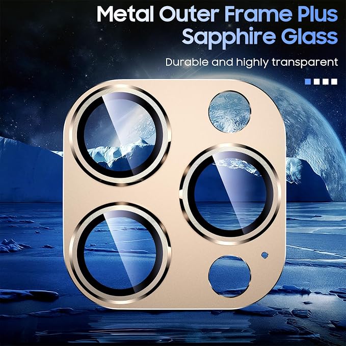 Uyiton for iPhone 15 Pro/iPhone 15 Pro Max Camera Lens Protector | Not Easy to Break, Strong Adsorption, Case-Friendly, Metal 9H Sapphire Glass Rear Camera Screen Cover, Gold Titanium - Image 4