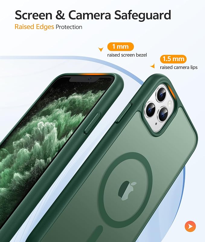 FNTCASE for iPhone 11 Pro Case, Fit for Magsafe, Translucent Matte Back | Magnetic Phone Cases, 14FT Military Grade Drop Protection, Shockproof Bumper, Slim Protective Cover, Green - Image 4