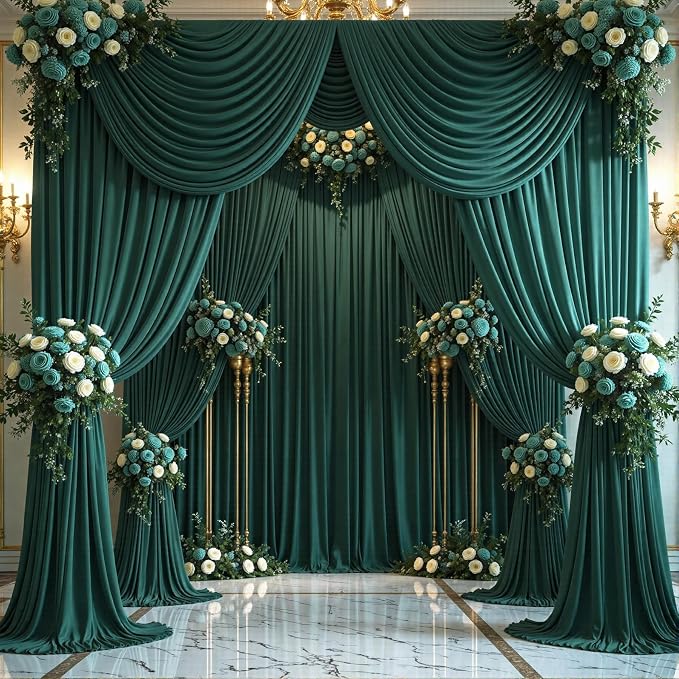 6 Panels Hunter Green Backdrop Curtains for Wedding Party Wrinkle Free Backdrops Curtain Drapes Fabric Decorations Photo Back Drop Cloth for Baby Shower Photography Stage Reception 30ft(W) x 12ft(H) - Image 2