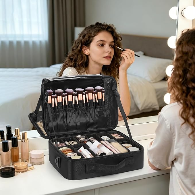 Relavel Travel Makeup Train Case Cosmetic Case Organizer Portable Artist Storage Bag with Adjustable Dividers for Cosmetics Makeup Brushes Toiletry Jewelry Digital Accessories - Image 8