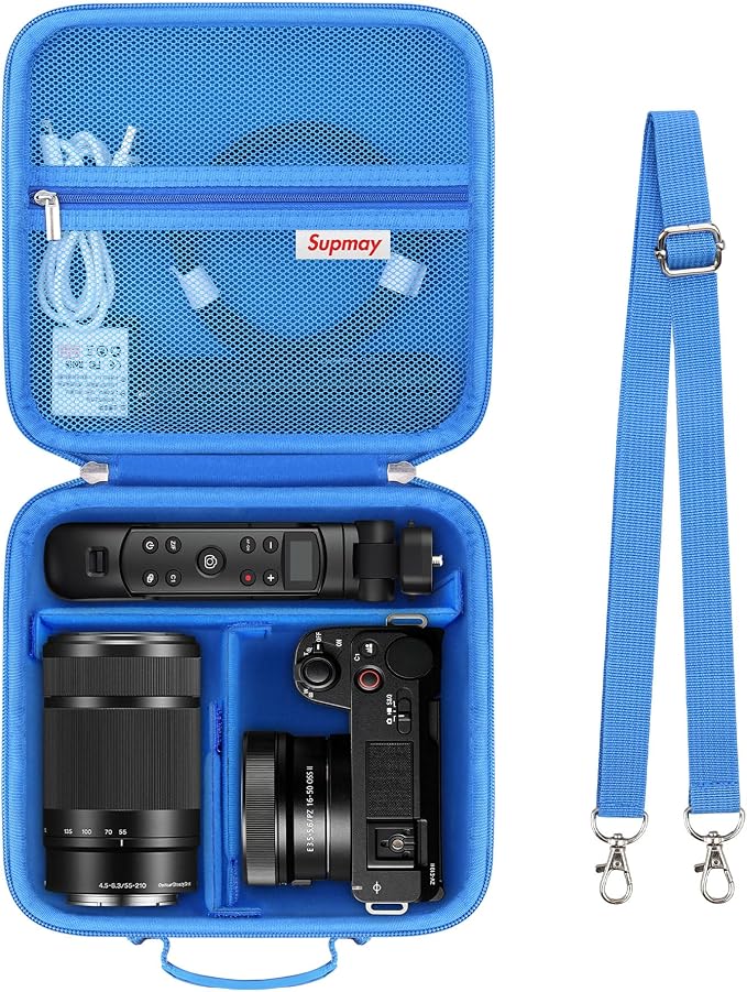 Carrying Case for Sony Alpha ZV-E10/ ZV-E10 II/ZV-E1/ a6400/ a6700/ a6100/ a6000/ a6500/ a6600 Digital Camera, Vlog Camera Kit Storage Holder Fits Tripod, Lens, LED Video Light, Battery, Blue by Supmay