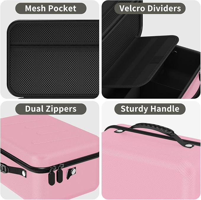 Hard Shell Camera Case Compatible with Canon EOS Rebel T7/R50/R100 and More DSLR & Mirrorless Cameras – Portable Travel Bag with Adjustable Dividers, Mesh Pocket & Shoulder Strap (Pink) - Image 4