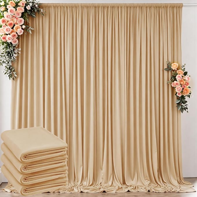 20 ft x 8 ft Thick Champagne Backdrop Curtain for Wedding Parties, 4 Panels 5 ft x 8 ft Wrinkle Free Polyester Champagne Photography Backdrop Drapes, Birthday Party Home Decoration Supplies by Outpain