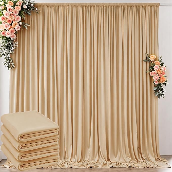 20 ft x 10 ft Wrinkle Free Champagne Backdrop Curtain for Parties, 4 Panels 10ft Polyester Champagne Photo Backdrop Drapes for Graduation Birthday Wedding Party Stage Curtains by Outpain