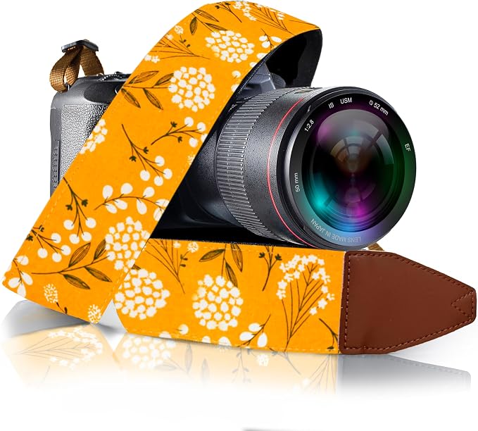 Art Tribute Camera Strap - Shoulder, Crossbody & Neck Camera Strap for Photographers, Fits All Cameras, Canon Nikon Sony Fujifilm, Padded Strap W/Quick Release, Embroidered Cotton & Leather Ends by ArtTribute