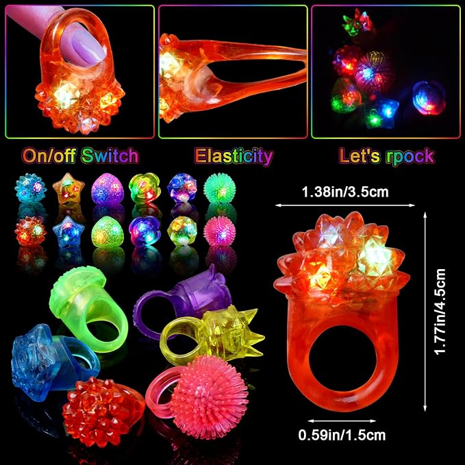 OLUPP 150 Pcs Light Up Rings, Glow In The Dark Party Supplies, 6 Style Flashing Glow In The Dark Rings for Adults & Kids, LED Ring for Birthday Party Favors, Concert, Raves, Halloween, Christmas - Image 7
