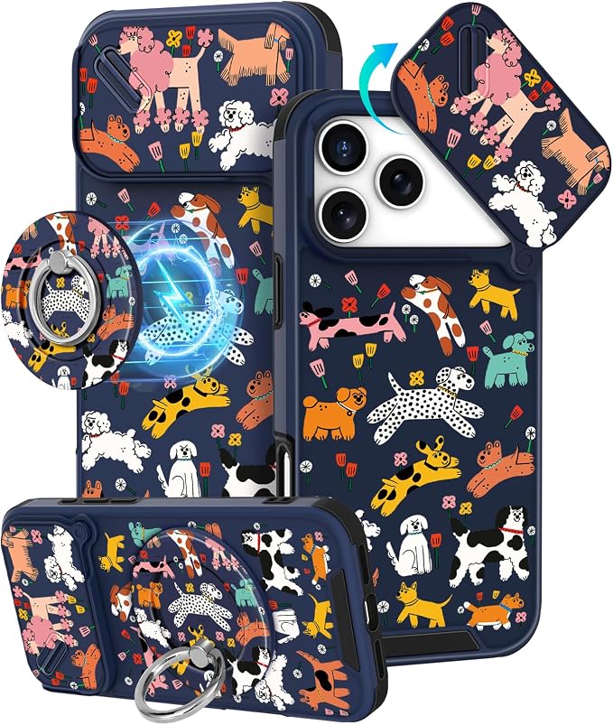Buleens for iPhone 17 Pro Max Case 6.9 Inch - with Ring Stand & Camera Cover Aesthetic Cute Designed for Women Girls Girly Cartoon Kawaii Dogs Phone Case for iPhone 17 Pro Max Compatible with Magsafe by Buleens