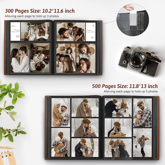 Popotop 4x6 Photo Album Holds 500 Pictures, Vegan Leather Hardcover | 500-Photos Capacity, Clear Slip-In Pockets, Large Collection Format, Front Photo Window, Gifts for Family Wedding Baby - Image 5