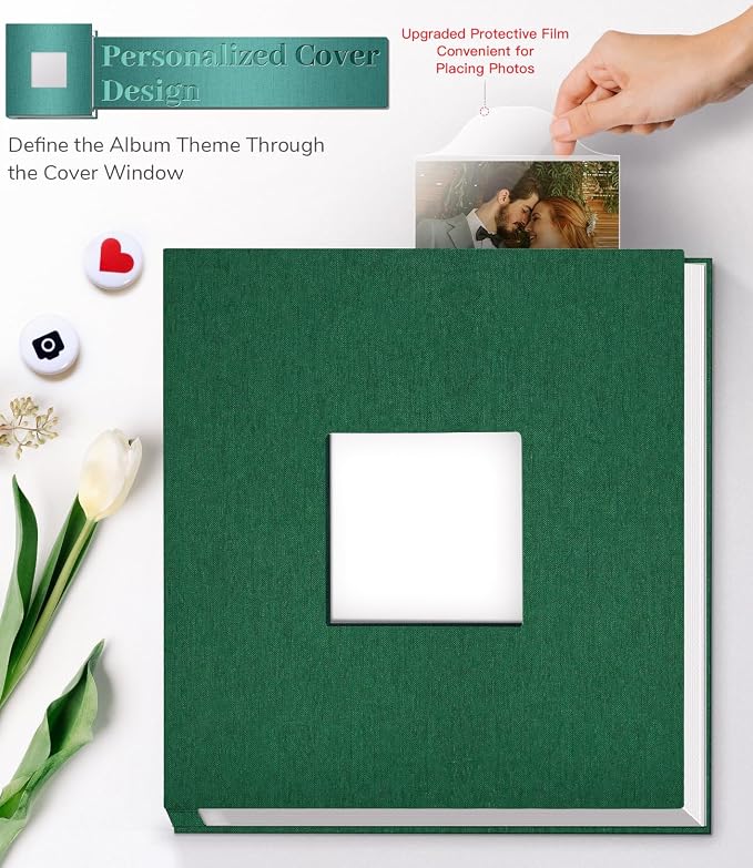 Artfeel Photo Album Self Adhesive Scrapbook Album for 3x5 4x6 5x7 8x10 Pictures, 60 Pages Linen Cover with Display Window DIY Photo Book,Ideal Gifts for Family Travel Wedding Baby - Image 2