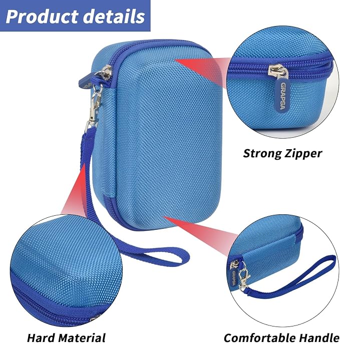 Digital Camera Case for Travelers & Vloggers, Case Only, Blue | Fit up to 5.1 x 2.9 x 1.8", Hard Shell, Mesh Pocket for SD Cards and Cable, Compact Size for Bags, Campus Trips and Daily - Image 3