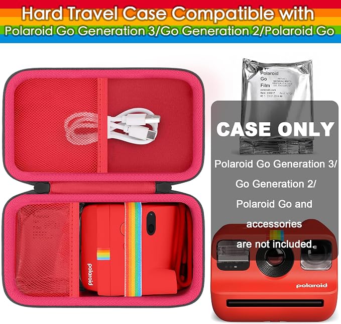 khanka Travel Case for Polaroid Go Generation 3 Mini Instant Camera/Polaroid Go Generation 2 (9147/9096/9098/9097),Case Only（Red） - Image 3