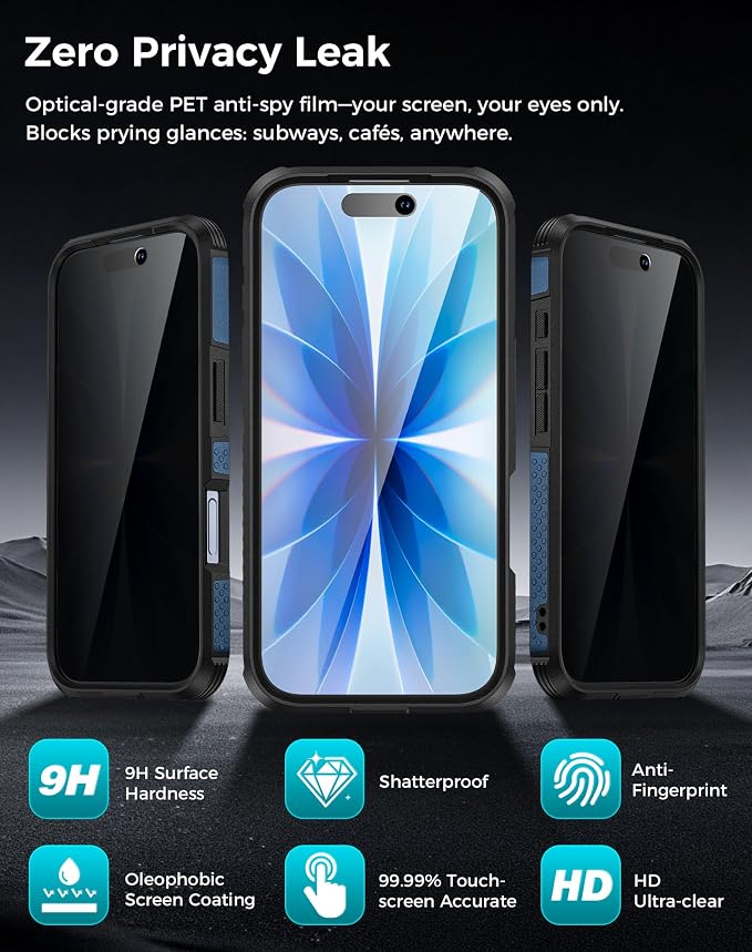 Goton 3 in 1 for iPhone 17 Case with Privacy Screen Protector Blue | Glass Camera Lens Protector,Compatible for MagSafe,Invisible Kickstand, Shockproof Phone Cover for iPhone17 - Image 5