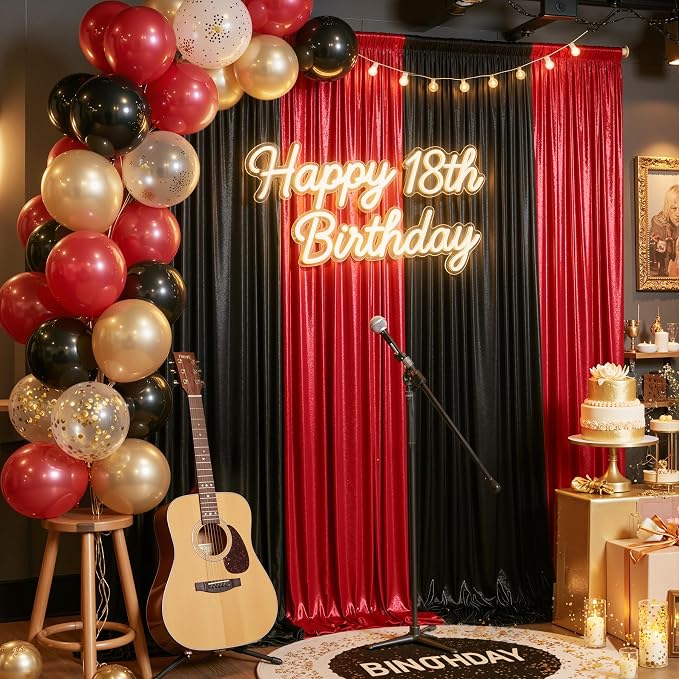 20ft x 10ft Red Black Sequin Backdrop Curtain for Parties, Wrinkle Free Glitter Photo Backdrop Drapes 4 Panels 5x10ft Back Drop Cloth for Wedding Photography Background by Outpain