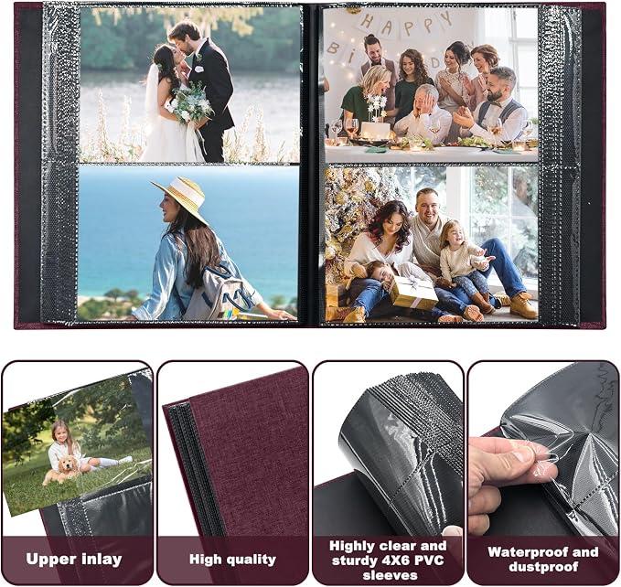 Photo Album 4x6 200 Pockets for Wedding Gifts,Linen Hardcover Picture Albums for Family Anniversary Baby Vacation Pictures - Image 5