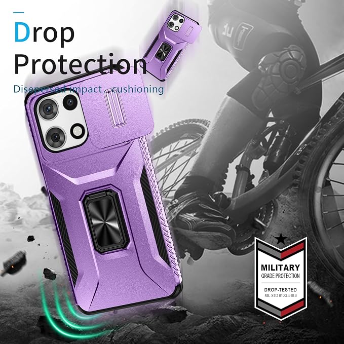 for Moto G 5G 2025 Case,with Sliding Camera Lens Cover,HD Screen Protector,360° Rotating Ring Kickstand,AYMECL Military-Grade Shockproof Protective Cover for Motorola Moto G 5G 2025,Purple - Image 6