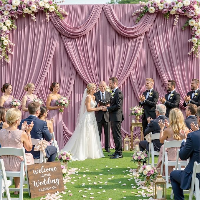 6 Panels Dusty Pink Backdrop Curtain for Parties Wedding Wrinkle Free Pink Photo Curtains Backdrop Drapes Fabric Decoration for Birthday Party Baby Shower 30ft(W) x 10ft(H) - Image 2