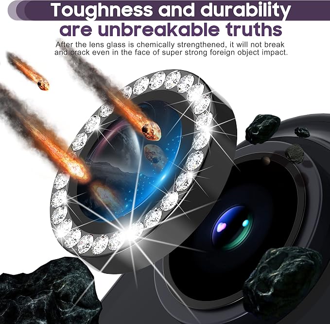 Suoman for iPhone 14 6.1 inch / 14 Plus 6.7 inch Camera Lens Protector, 9H Tempered Glass Film, [Does not Affect Night Shots] Metal Frosted Diamonds Independent Protective Cover- Diamond Black - Image 2