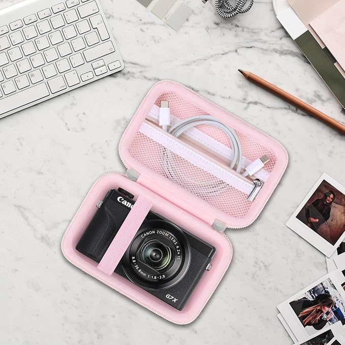 Canboc Camera Case for Canon PowerShot G7 X Mark III/G7X Mark II,Jelly Pink | For SX740/ SX730/ G7X3 Carrying Camera Bag, Zipper Mesh Pocket fits USB Cable, Batteries - Image 7