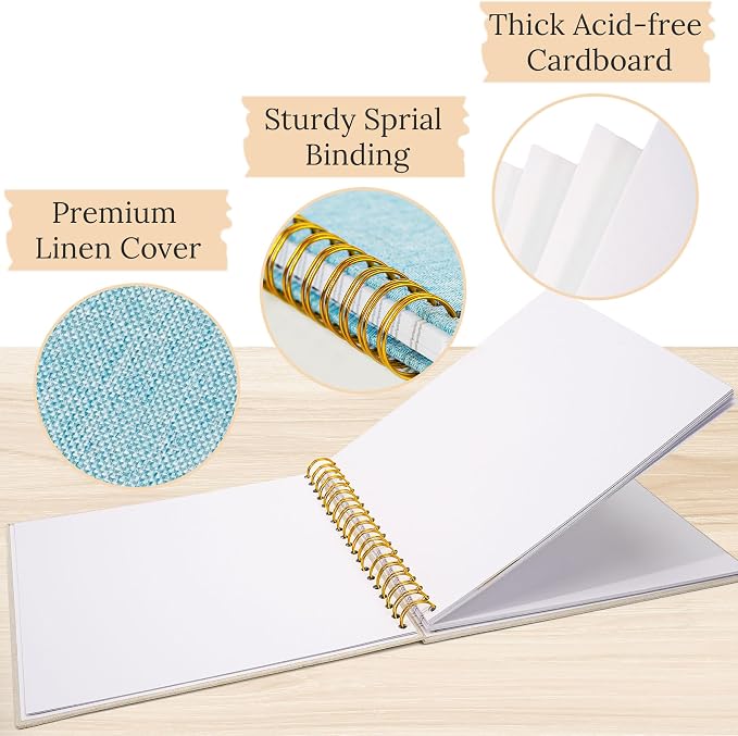 12"x12" Scrapbook Photo Album Linen Cover 40 Sheets 80 Pages White Paper | Blue Hardcover Kraft White Pages Memory Book, for Travel Wedding Guest Book Christmas Baby Shower Fits 4x6 & Instant Photos - Image 7