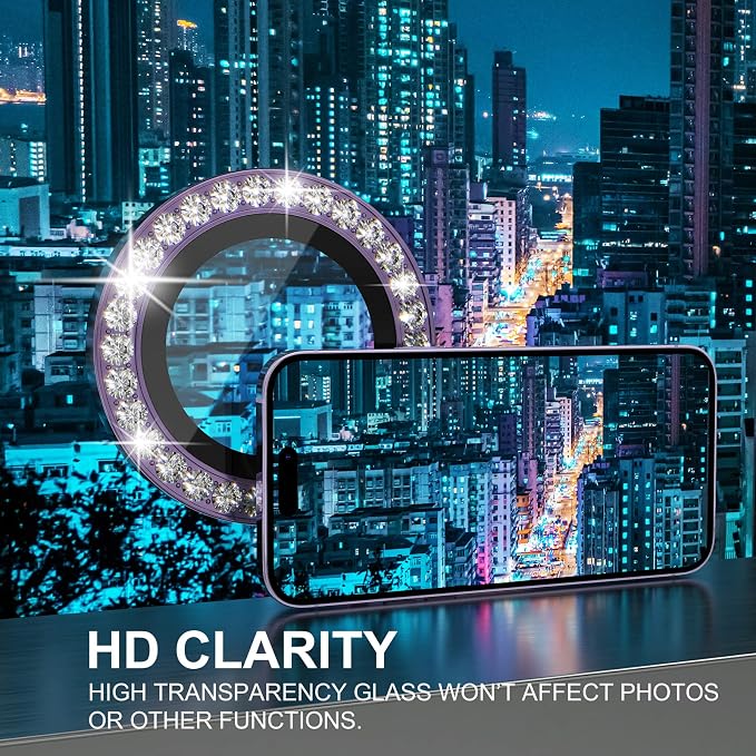 Choiche for iPhone 14 Pro/iPhone 14 Pro Max Camera Lens Protector | Ultra HD, Bling 9H Tempered Glass Camera Cover Screen Protector Metal Ring Decoration Accessories (Diamond-Purple) - Image 5
