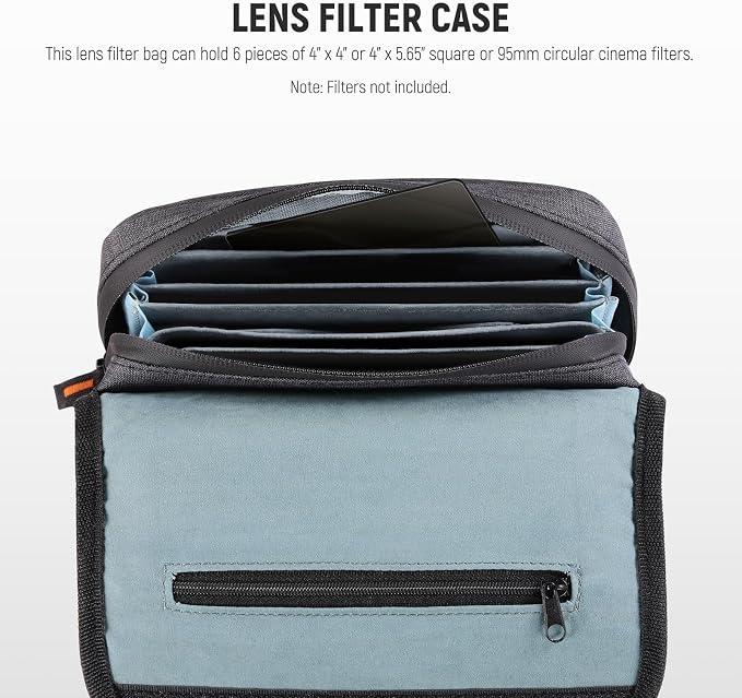 NEEWER Camera Lens Filter Case with Water Resistant Hard Shell, 6 Soft Pockets, Shoulder Strap, Pro Photography Filter Bag Storage Pouch for 4''x 4'', 4''x 5.65'' Square, 95mm Circular Filters, PB025 - Image 3