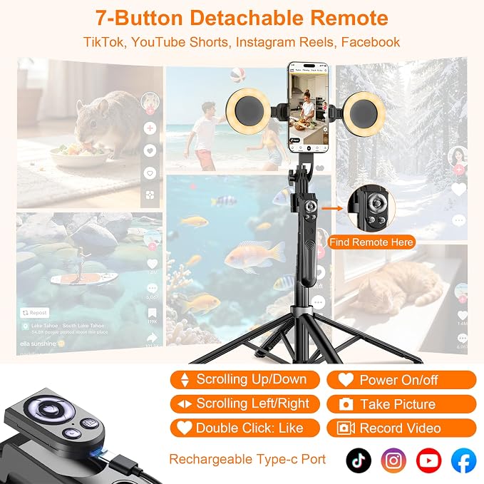 Auto Face Tracking Tripod for iPhone with Light and Remote Phone Stand | 360 Rotation Tripod that Follows Your Movement, No App, 71" Selfie Stick for Content Creator Vlog TikTok Live Stream - Image 5