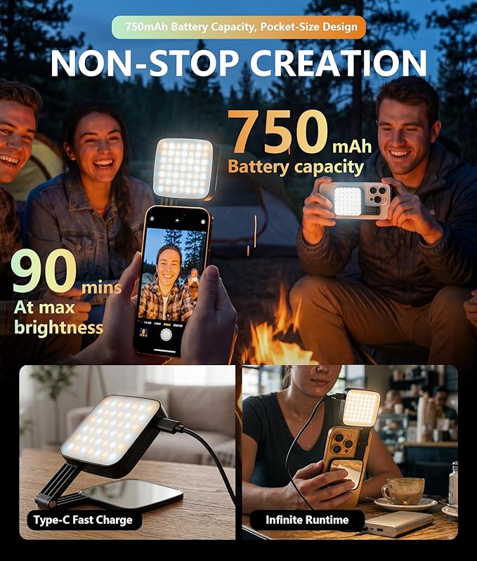 LOUERN Magnetic Dual-Sided Selfie Light Compatible with MagSafe iPhone, 42LEDs per Side, CRI95+ Rechargeable Portable & Foldable Phone Light with Mirror for TikTok, Vlogging, Zoom Calls, Photography - Image 6