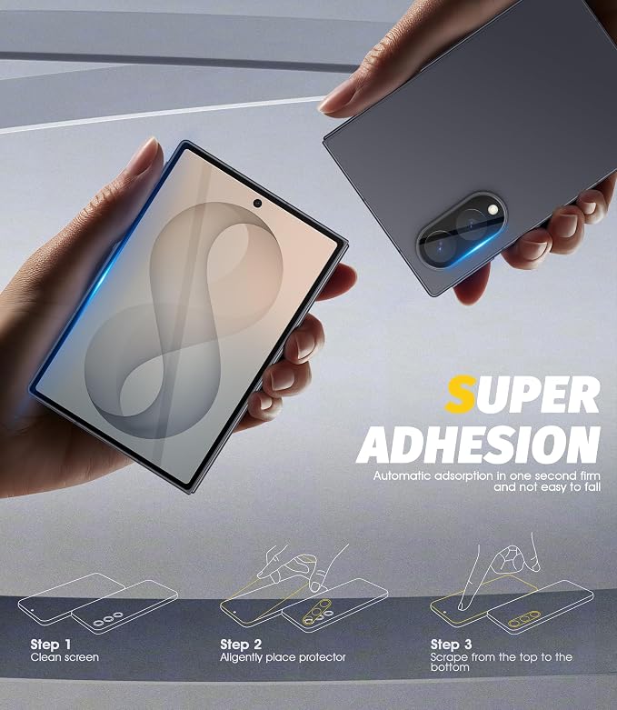 Orzero (3+3 Compatible for Samsung Galaxy Z Fold 8, 3 Pack Front Screen Protector + 3 Pack Camera Lens Protector, Tempered Glass 9H High Definition Anti-Scratch Bubble-Free - Image 7
