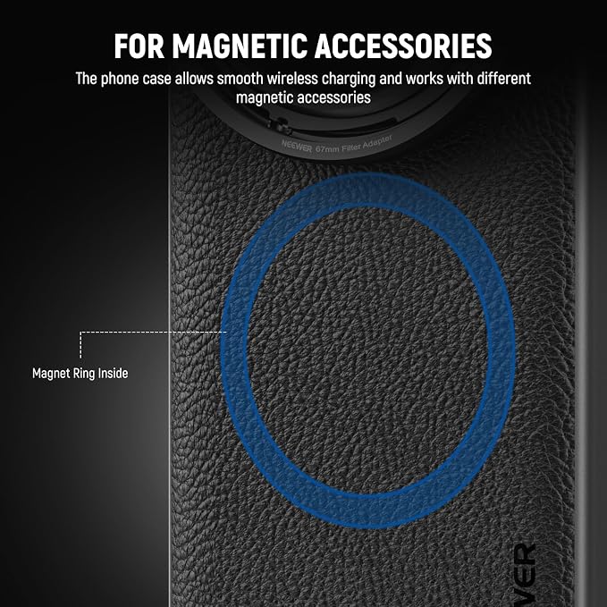 NEEWER 14 Ultra Case, Protective Heavy Duty Case with Wireless Charging, 17mm Lens Mounts & 67mm Filter Adapter, TPU + PC Faux Leather, Compatible with Xiaomi 14 Ultra, PA051 Black - Image 5