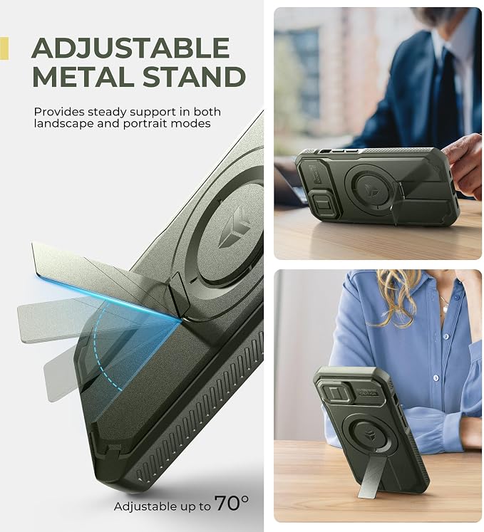 Dexnor for iPhone 13/14 Case with Slide Camera Cover & Adjustable Kickstand, Compatible with MagSafe, Rugged Shockproof Bumper Cases Heavy-Duty Magnetic Protective Cover,6.1 inch,Army Green - Image 5