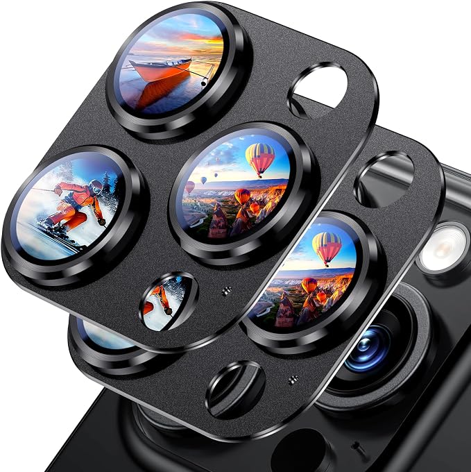 Uyiton for Phone 16 Pro/Phone 16 Pro Max Camera Lens Protector | Not Easy to Break, Strong Adsorption, Case-Friendly, Metal 9H Sapphire Glass Rear Camera Screen Cover, Black, 2 Pack by Uyiton