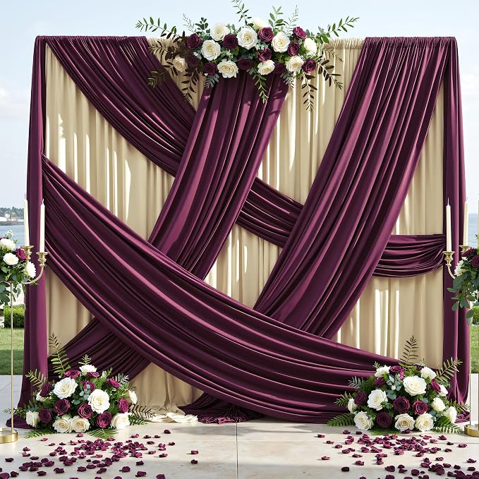 10x12 ft Burgundy Backdrop Curtains for Weddings, Birthdays and Photos | 2 Panels 5x12 ft, Wrinkle-Free Polyester Drapes, Washable, Ironable, 4 in Rod Pocket for Baby Showers Photography Background - Image 6