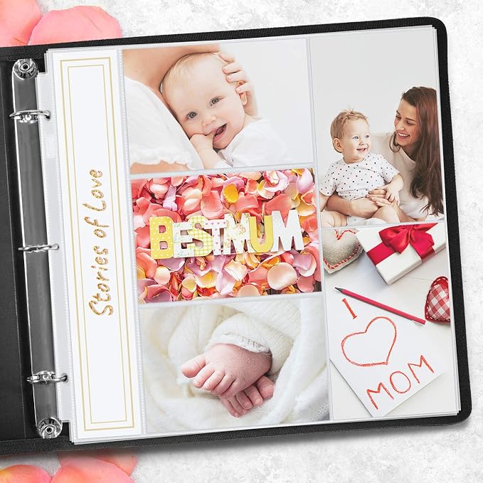 Dunwell 12x12 Photo Album Refill Pages, 25 Pack Holds 250 Photos, 4x6 Photo Sleeves for 3 Ring Binder, Mixed Layout Scrapbook Page Protectors, Acid-Free Poly - Image 6