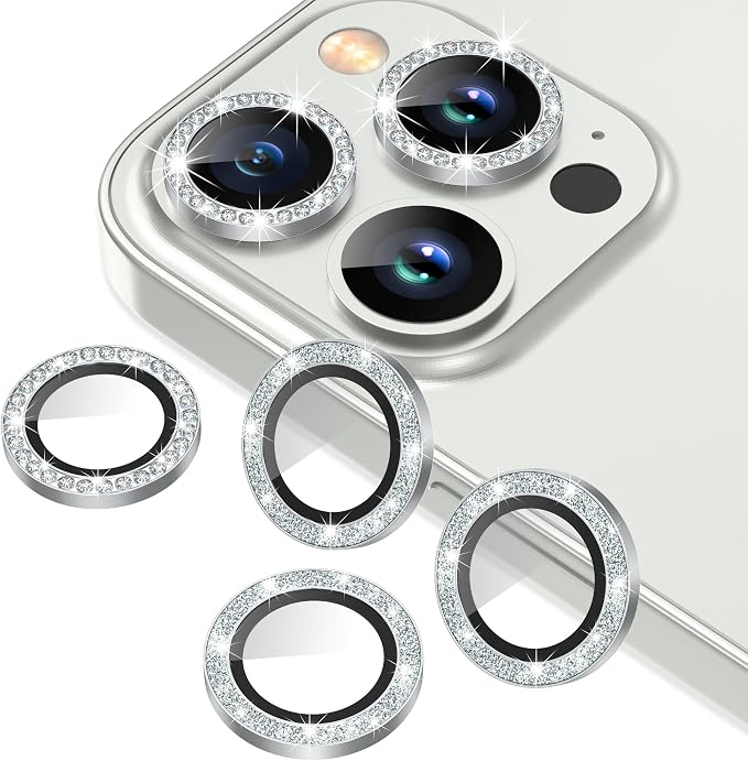 AGVEE 3+3 6 Pack for iPhone 13 Pro & Max Camera Lens Protector Cover | Individual Bling Diamond & Bling Glitter Sparkle Cute Gem Metal Ring, 9H Tempered HD Glass by AGVEE
