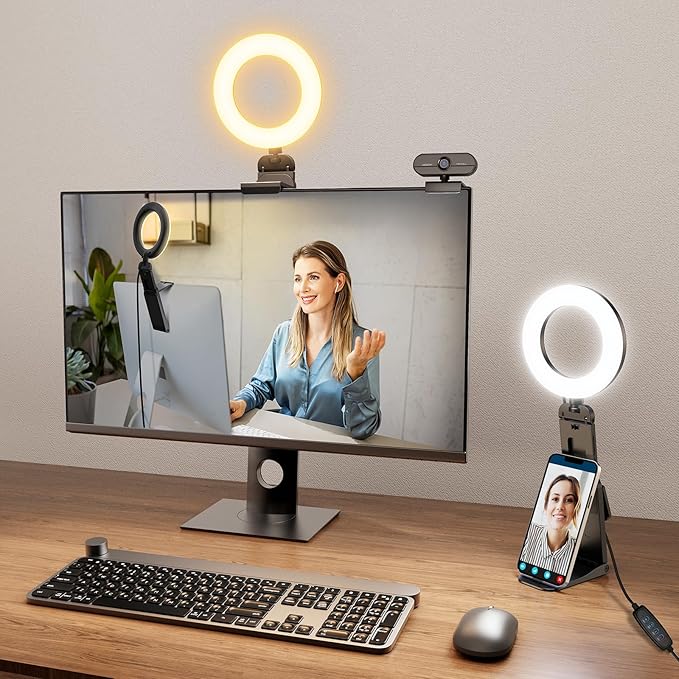 Evershop Ring Light for Laptop Desk Clip On,Small Computer Video Conference Lighting with Stand for Phone/Webcam/Monitor,5" Portable Mini LED Selfie Light Desktop for Zoom Meeting/Video Call/Recording by Evershop
