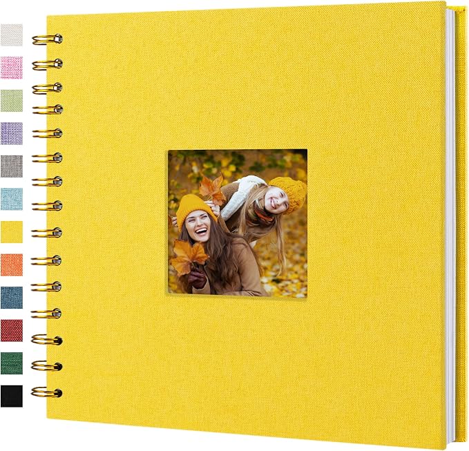 8"x8" Scrapbook Photo Album Linen Cover 20 Sheets 40 Pages White Paper | Yellow Hardcover Kraft White Pages Memory Book, for Travel Wedding Guest Book Christmas Baby Shower Fits 4x6 & Instant Photos by Hiwhy