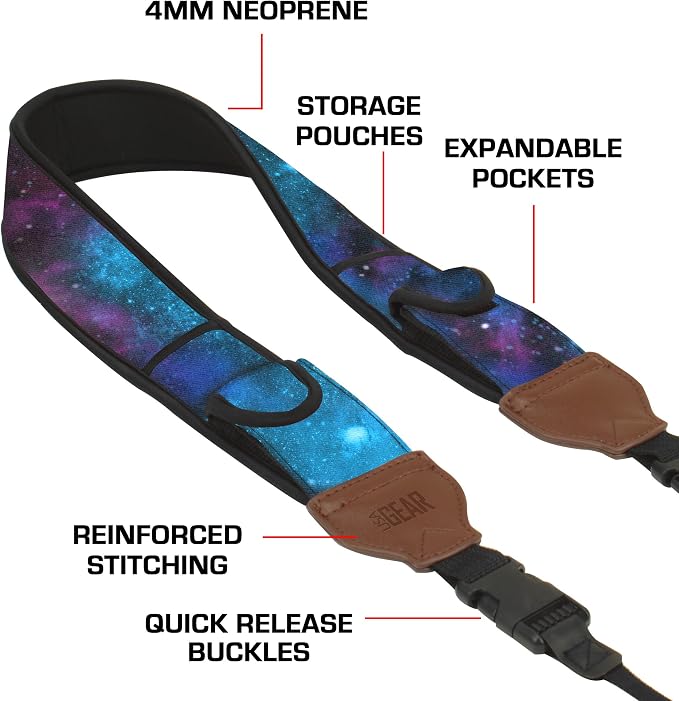USA Gear TrueSHOT Camera Strap Neoprene Camera Straps - Padded Neck Strap, Accessory Pocket, and Quick Release Buckles - Compatible with Canon, Nikon, Sony and More DSLR and Mirrorless Camera - Galaxy - Image 4