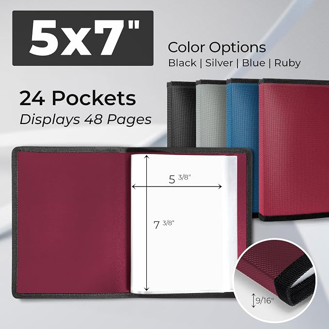 Dunwell 5x7 Photo Album & Art Portfolio Book, 24 Sleeves, Ruby 2-Pack | Displays 48 Pages, 24 Clear Sleeves, Black Mounting Paper, Organizer for 5x7 Photos - Image 2