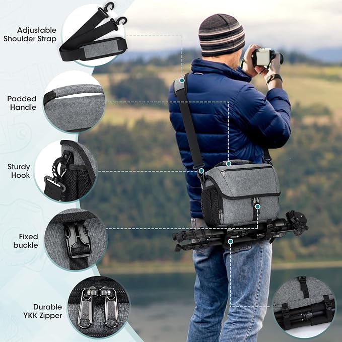 RAINSMORE Camera Bag, DSLR SLR Mirrorless Camera Case for Photographer | Waterproof Camera Sling Bag with Rain Cover & Tripod Holder Soft Padded Crossbody Camera Bag for Sony Canon Nikon Fujifilm - Image 6
