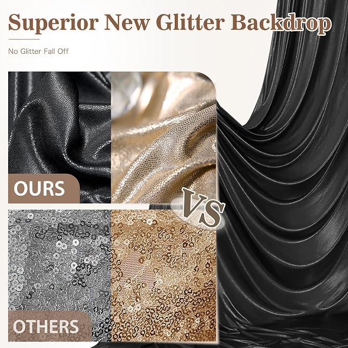 20ft x 10ft Champagne Black Sequin Backdrop Curtain for Parties, Wrinkle Free Glitter Photo Backdrop Drapes 4 Panels 5x10ft Back Drop Cloth for Wedding Photography Background - Image 3